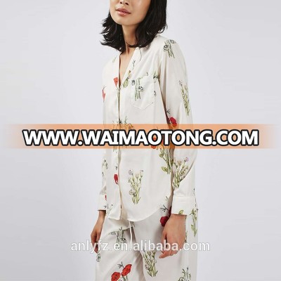 2017 Anly fashion design 100% cotton Floral women long sleeve pyjamas