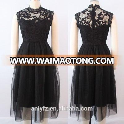 Anly latest design back zipper black sleeveless sexy lace prom dress for women evening dress