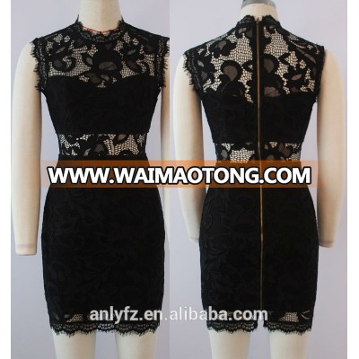 High-quality transparent sexy lace embroidered sleeveless ladies new model lace evening dress