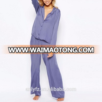 Anly 2016 Satin Piped cheap purple Pajama Top & Wide Leg Set