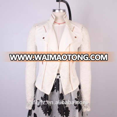 Anly women casual new fashion design zipper spring autumn lace splicing coats and jacket