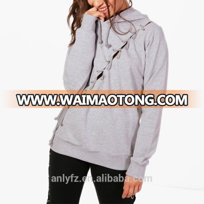 High quality clothing latest stylish soft fabric lace up wholesale sweatshirt hoodies women