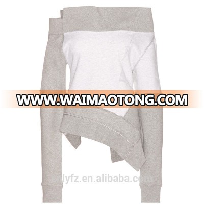 Dongguan factory wholesale trendy asymmetric design fleece custom sweatshirt women