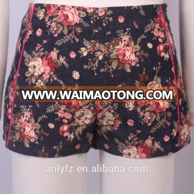 2016 latest design pants for girl floral printed colored cotton women's hot shorts pants