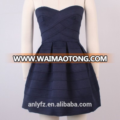 Anly wholesale lantern flared rubber spandex strapless backless sleeveless tube bandage elastic dress